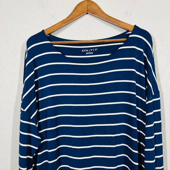 Ava & Viv Sailor Stripe Long Sleeve Tee Navy Blue White - 3X - Picture 2 of 4